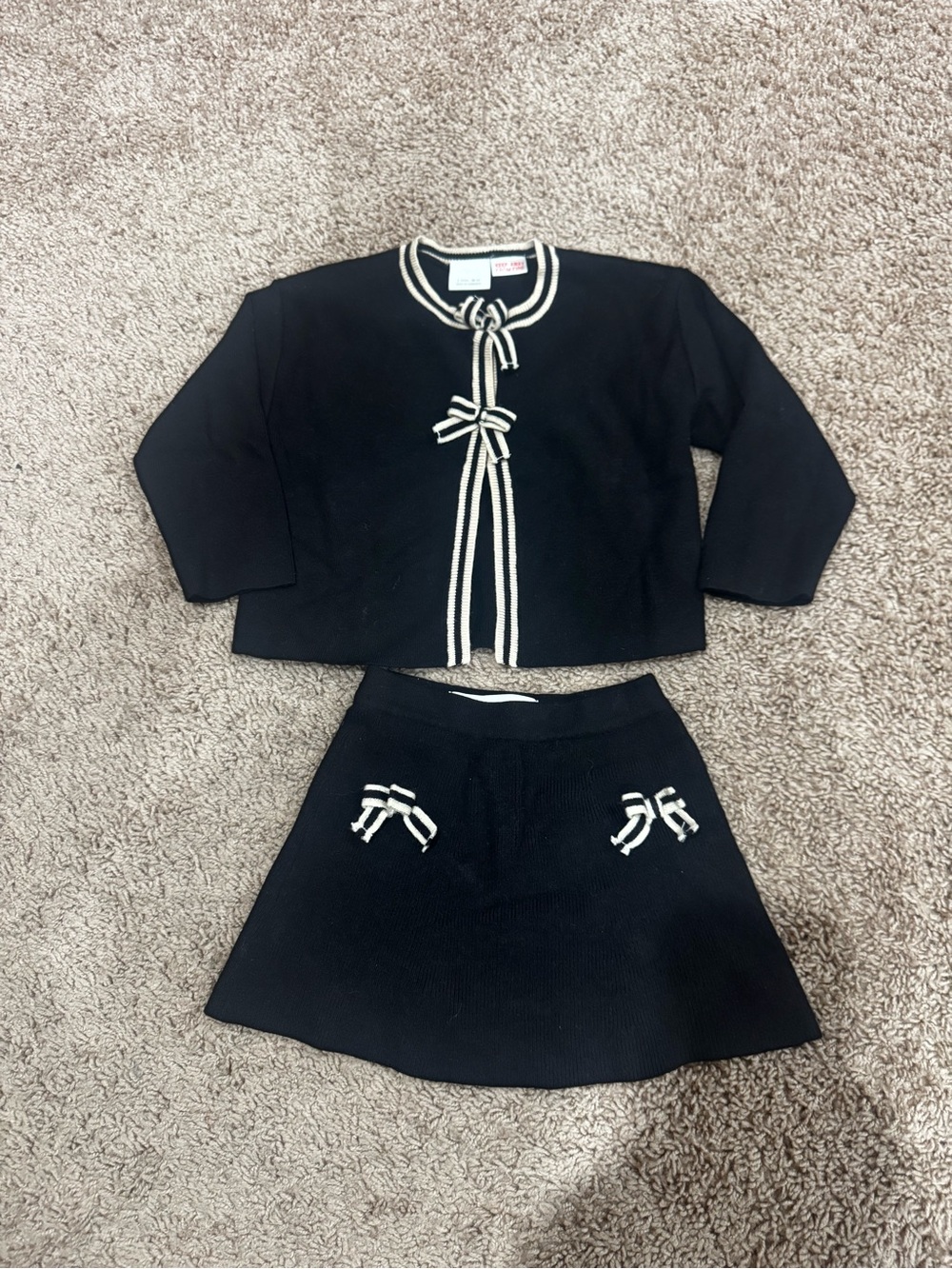 ZARA Two-Piece Black Knit Bow Trim Set